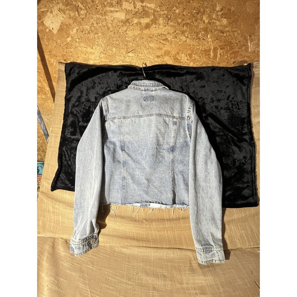 Ci Sono Acid Wash Cropped Denim Jacket Light Blue Distressed Frayed XL - Picture 7 of 11